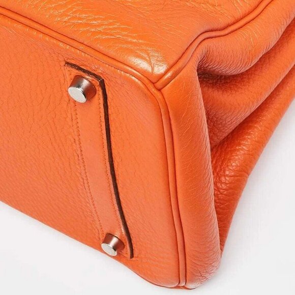 Hermes 35cm Orange Clemence Leather Palladium Plated Birkin Bag - Picture 4 of 12